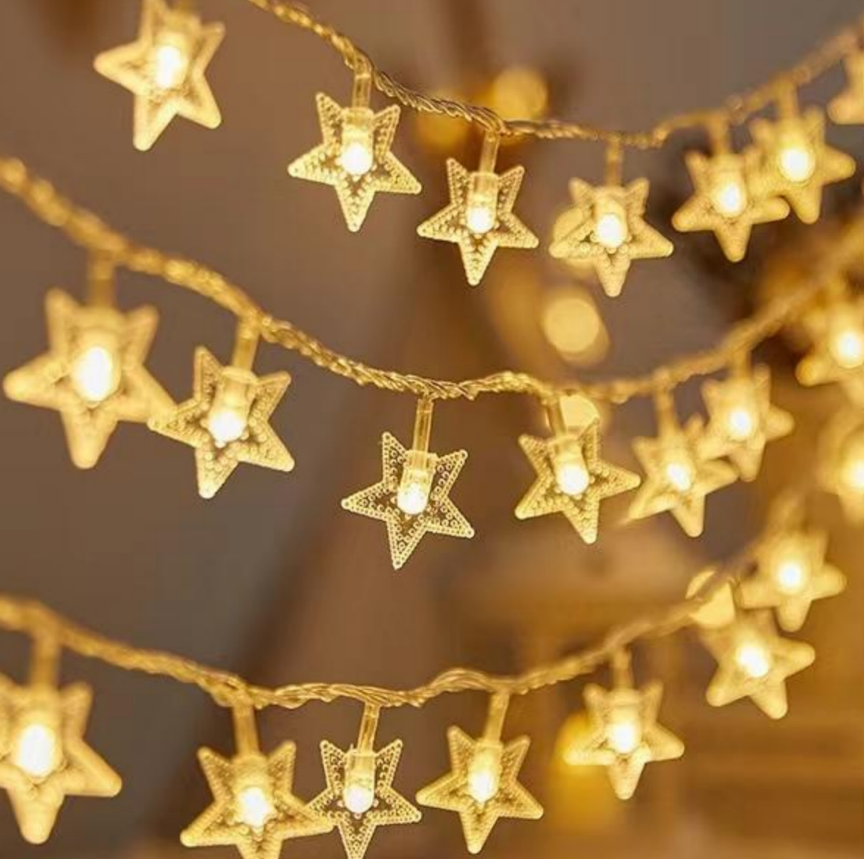 Christmas LED String Lights Set of 8, Battery Operated Fairy Lights in Assorted Shapes and Lengths