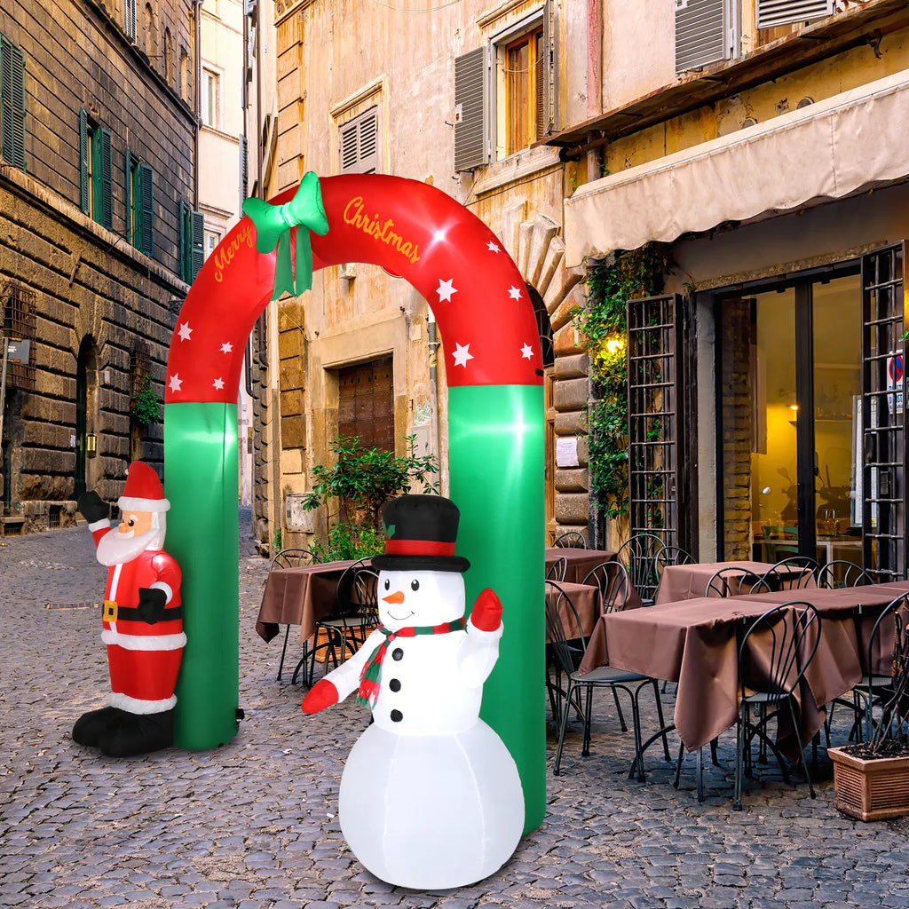 8 Ft Inflatable Christmas Archway With Santa and Snowman, 7 Lights, Red and Green Yard Decoration