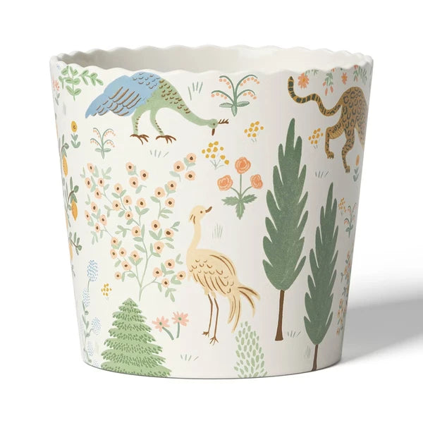 Ceramic Indoor Planter Pot, Glazed Multicolor Floral Design With Scalloped Rim, Round, 6.02" Width