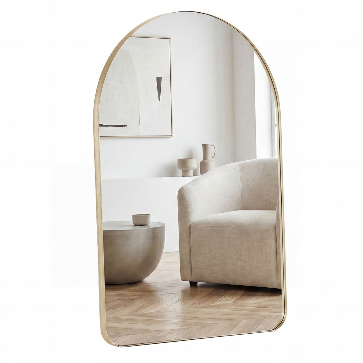 Arched Wall Mirror with Matte Metal Frame, Black or Gold, Modern Bathroom Vanity Mirror for Living Room and Entryway
