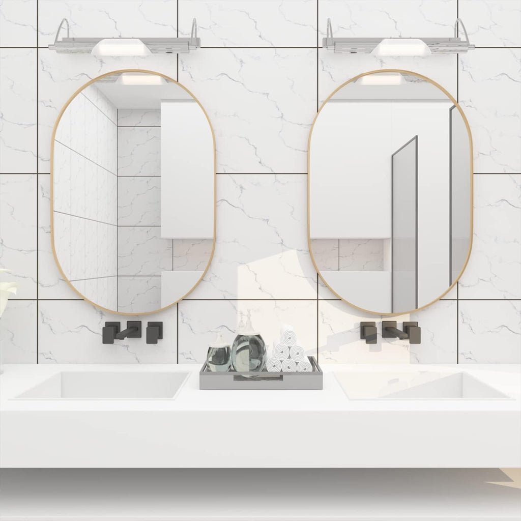 Gold Oval Wall Mirror, 20 x 28 Inch Brushed Aluminum Frame Vanity Mirror