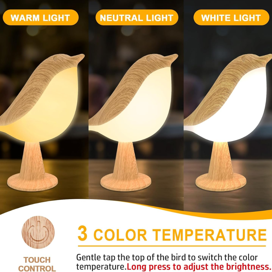 Bird Table Lamp, Cordless Rechargeable Night Light With Touch Sensor and 3 Color Temperatures, Maple or Red