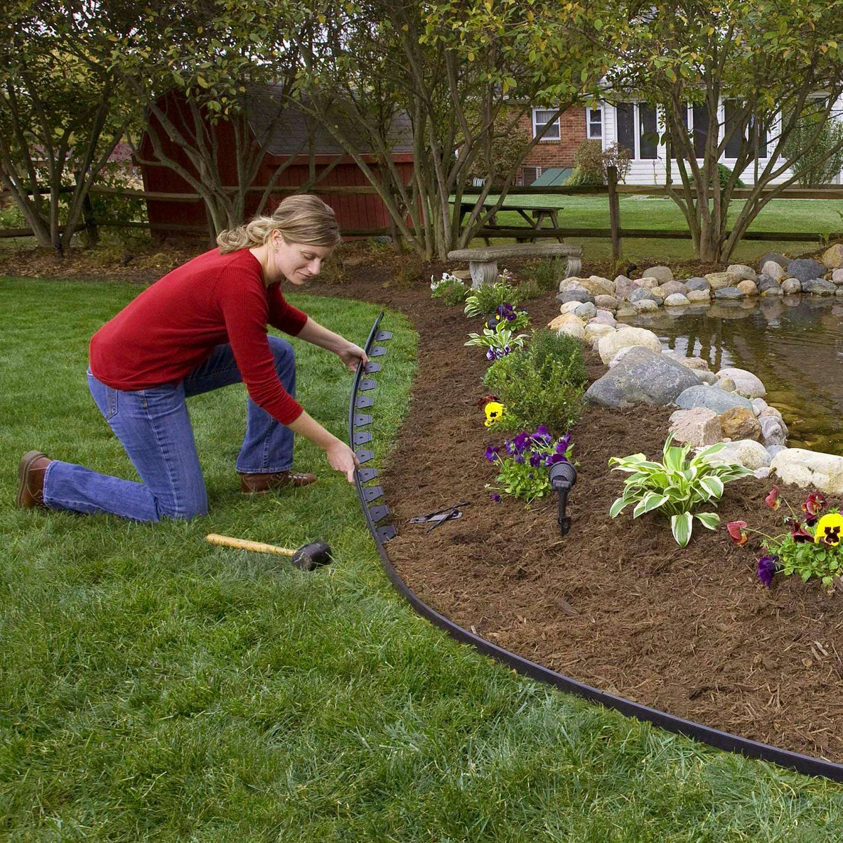 No-Dig Garden Edging Kit, Black Flexible Plastic Landscape Border with Stakes, 32.8, 60 or 100 ft