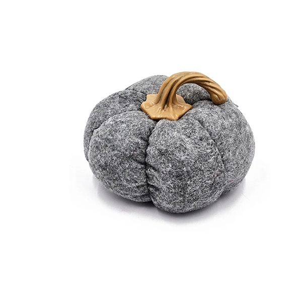 Gray Fabric Pumpkin Decor, Set of 3 Plush Fall Pumpkins With Resin Stems, 8.3 x 8.3 x 5.5 Inches