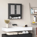 Wall-Mounted Bathroom Mirror Cabinet with Double Doors, Adjustable Shelf and Open Shelf, Black Medicine Cabinet, 22" x 22.75"