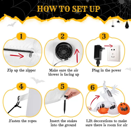 11.8 Ft Halloween Inflatable Ghost With Spider and Pumpkins, Lighted Outdoor Yard Decoration