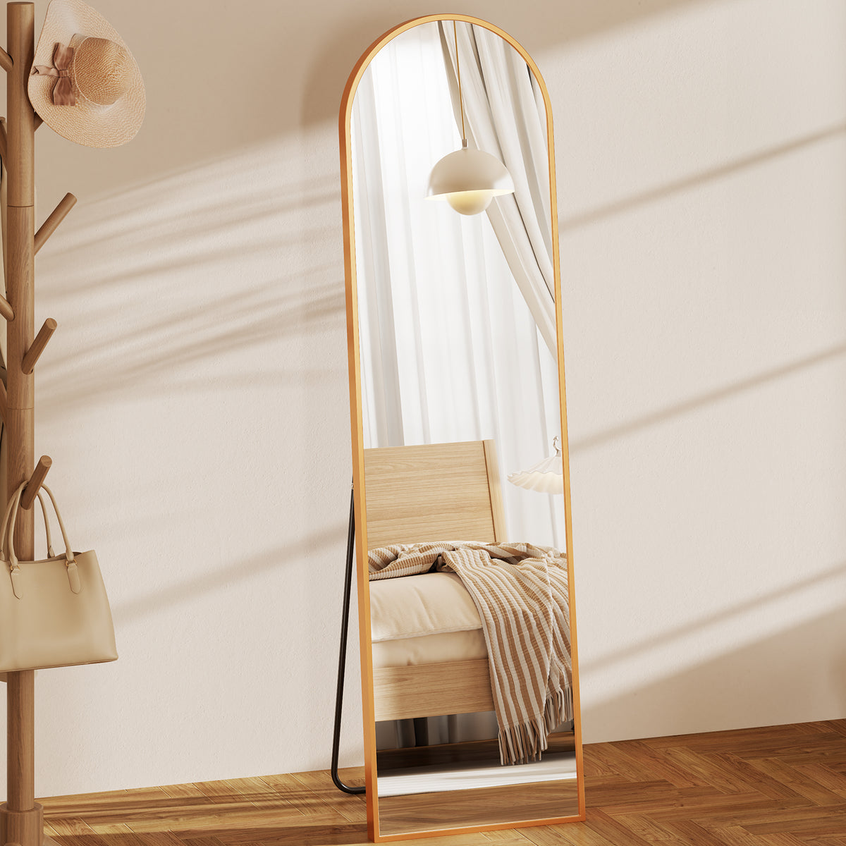 Arched Full Length Mirror, 59" x 16" Aluminum Frame Floor Standing Mirror for Bedroom, Hanging or Leaning