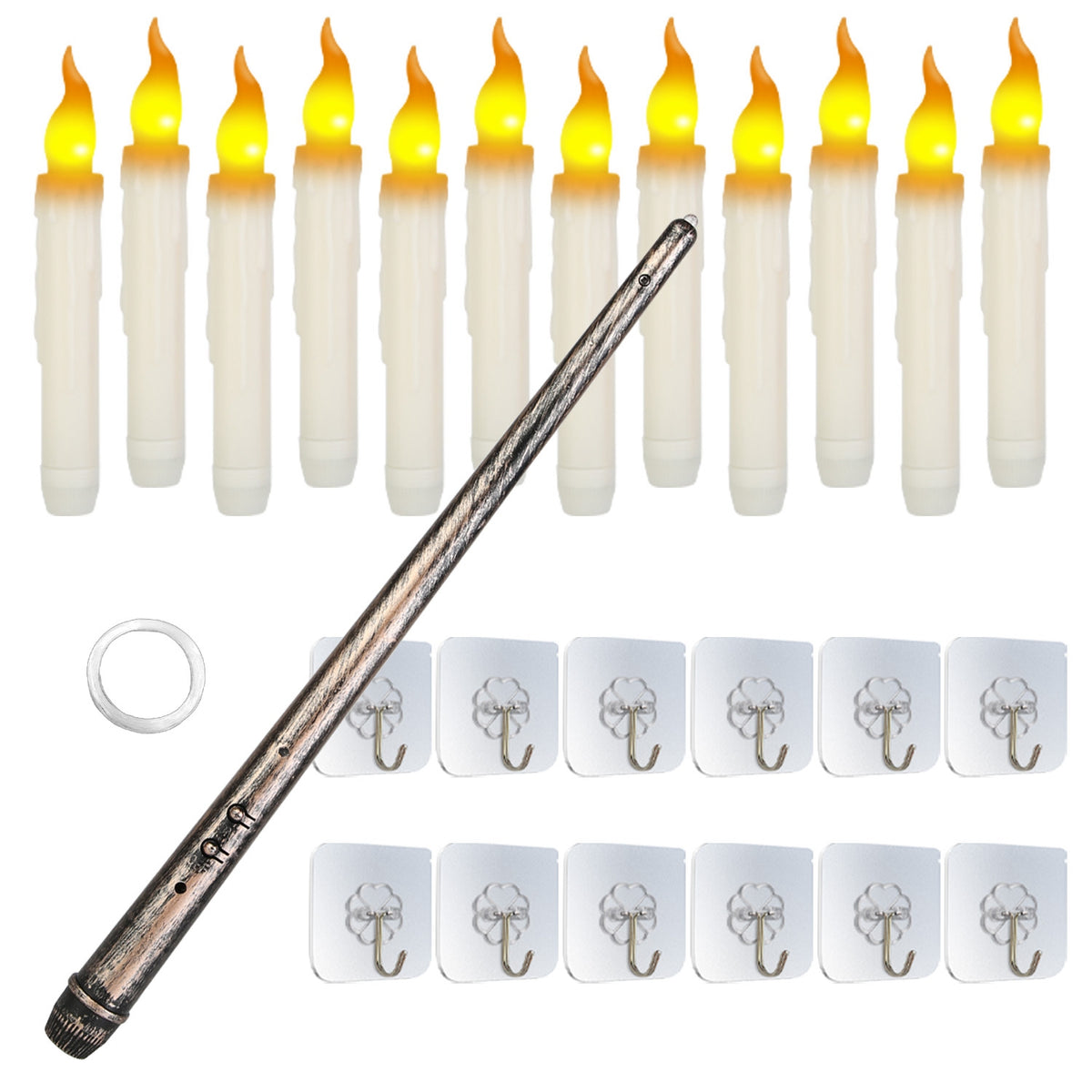 Floating LED Candles With Magic Wand Remote, 12 Pack Flameless Flickering Taper Candles With Hooks and Hanging Wire