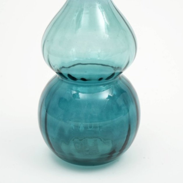 Green Glass Bauble Vase, Handblown Stacked Bubble Decorative Vase, 6.5" x 14" Teal Statement Centerpiece
