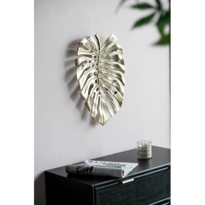 Gold Monstera Leaf Wall Decor, Aluminum Decorative Tray, 18.9" Tropical Botanical Accent