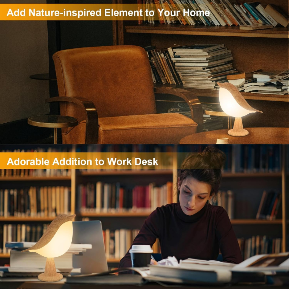 Bird Table Lamp, Cordless Rechargeable Night Light With Touch Sensor and 3 Color Temperatures, Maple or Red
