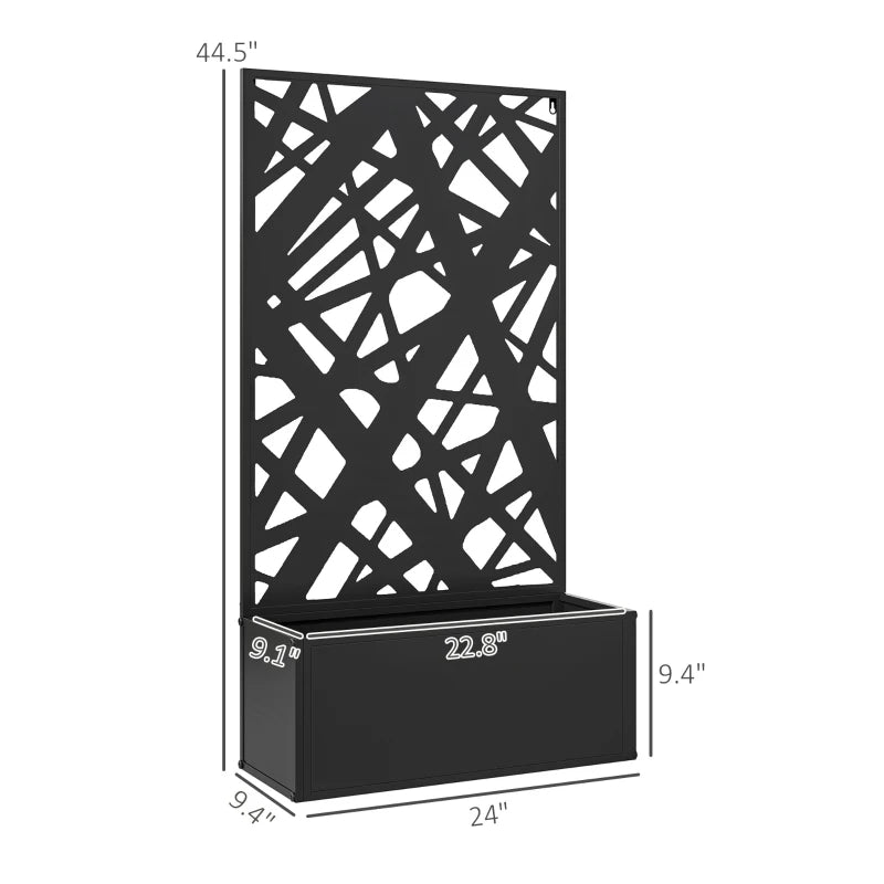 Metal Raised Garden Bed Planter Box With Trellis Privacy Screen, Black, Wall-Mounted or Freestanding, 24" x 9.1" x 44.5"
