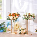 Gold Metal Column Flower Stand Set of 4, 23.6 Inch Geometric Wedding Centerpiece Vase Stands