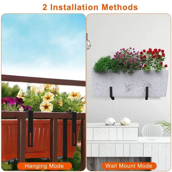 Adjustable Planter Box Brackets, Set of 4 Black Iron Flower Box Holders for Railings, Windowsills, Fences and Balconies
