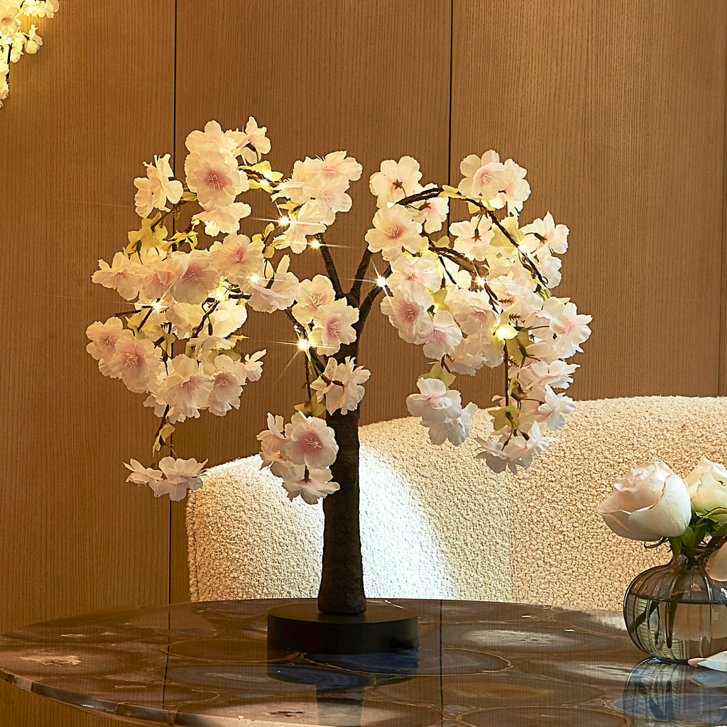 Lighted Cherry Blossom Tree, 18-Inch LED Tabletop Blossom Light with 40 Warm White Lights, Pink or White