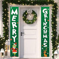 Christmas Porch Banner Set, 2 Green and White Outdoor Door Signs, 71 x 13 Inch Holiday Yard Decorations