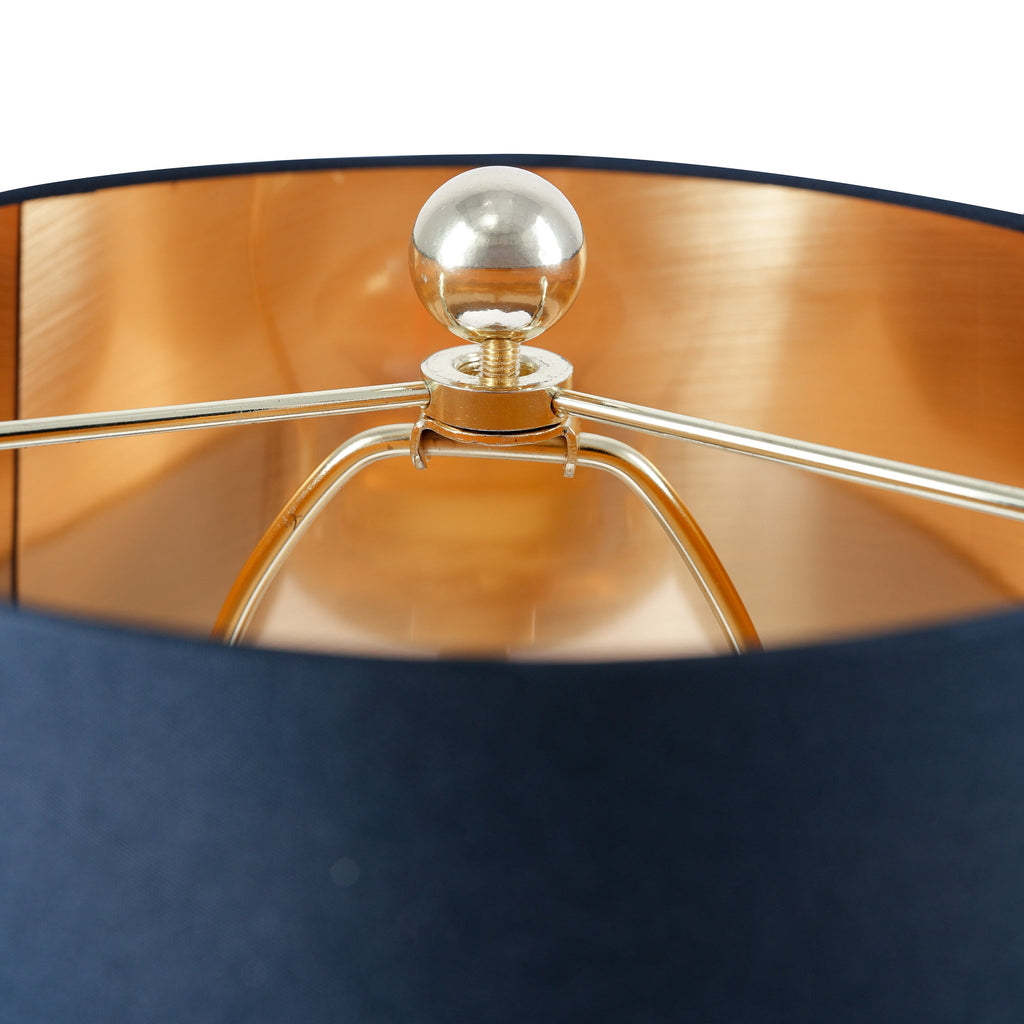 Modern Table Lamp With Black Fabric Shade and Gold Inner Lining, 21.5 In Metal Bedside Lamp