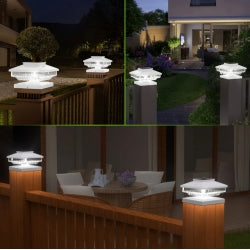 Solar Post Cap Lights, 4 Pack Cool White Outdoor Fence Lights for 4x4, 5x5 and 6x6 Wooden Posts, Waterproof Garden Decor