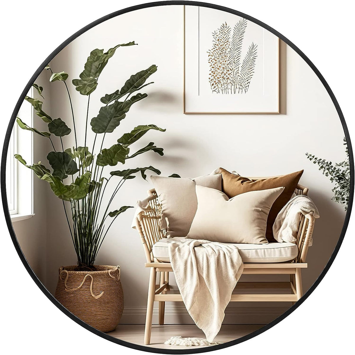 36 Inch Round Wall Mirror, Black Metal Framed Circle Mirror for Bathroom, Bedroom and Entryway