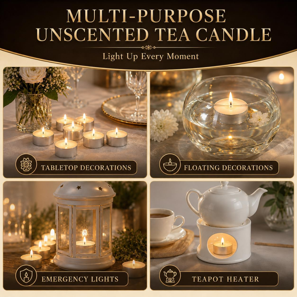 Unscented Tea Light Candles, 25 Pack White Wax Votives With Cotton Wick and Aluminum Cups for Weddings, Home Decor and Emergencies