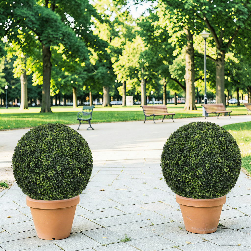 Artificial Topiary Balls 18.5 in Faux Boxwood Spheres, Set of 2, Green Outdoor Porch Patio Planter Decor