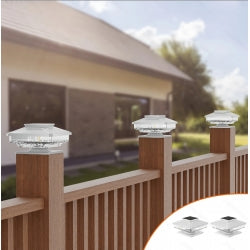 Solar Post Cap Lights, 4 Pack Cool White Outdoor Fence Lights for 4x4, 5x5 and 6x6 Wooden Posts, Waterproof Garden Decor
