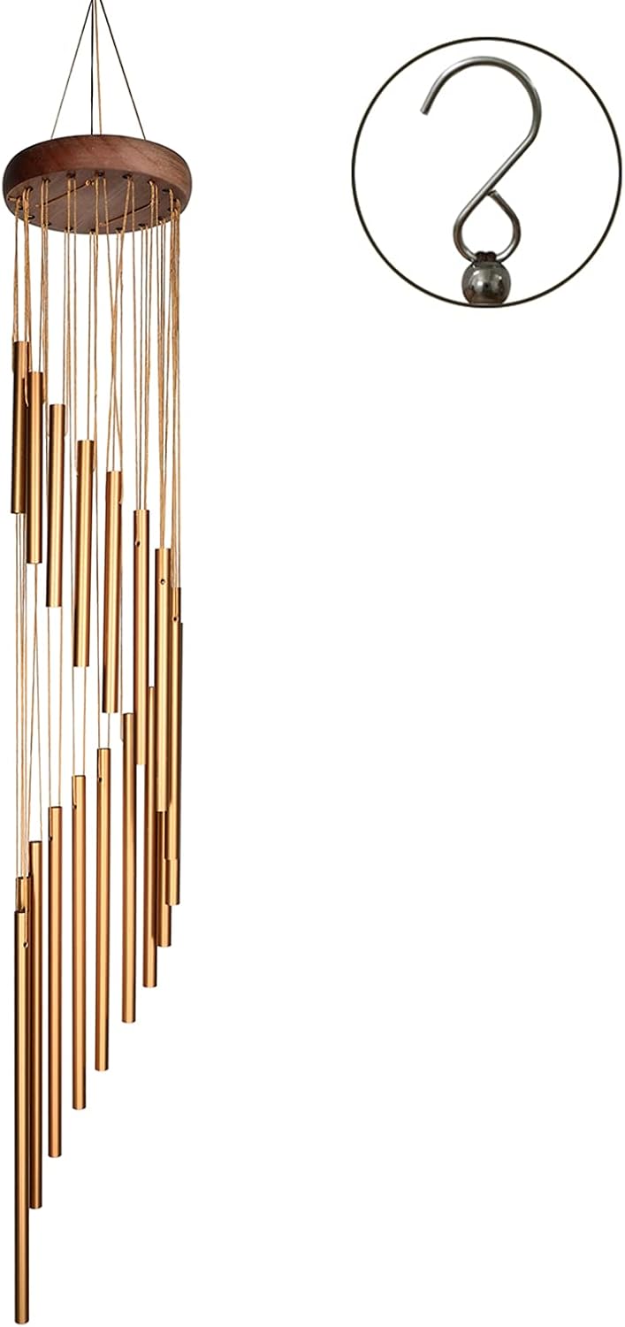36 Inch Memorial Wind Chime With 18 Aluminum Tubes and S Hook, Pine Wood Top for Garden, Porch, and Patio