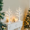 2 Ft Lighted Birch Tree With 24 Warm White LED Lights, White Battery Powered Tabletop Tree