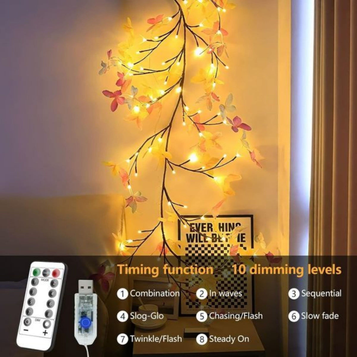 Butterfly Vine Wall Lights, 144 LED Lighted Willow Branch Garland With Remote, Bendable Indoor Fairy Light Decor for Bedroom and Living Room