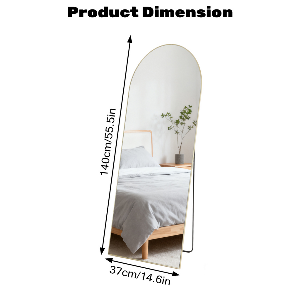 Full Length Arch Mirror, 56 x 15 Inch Gold Aluminum Frame Floor Standing Mirror