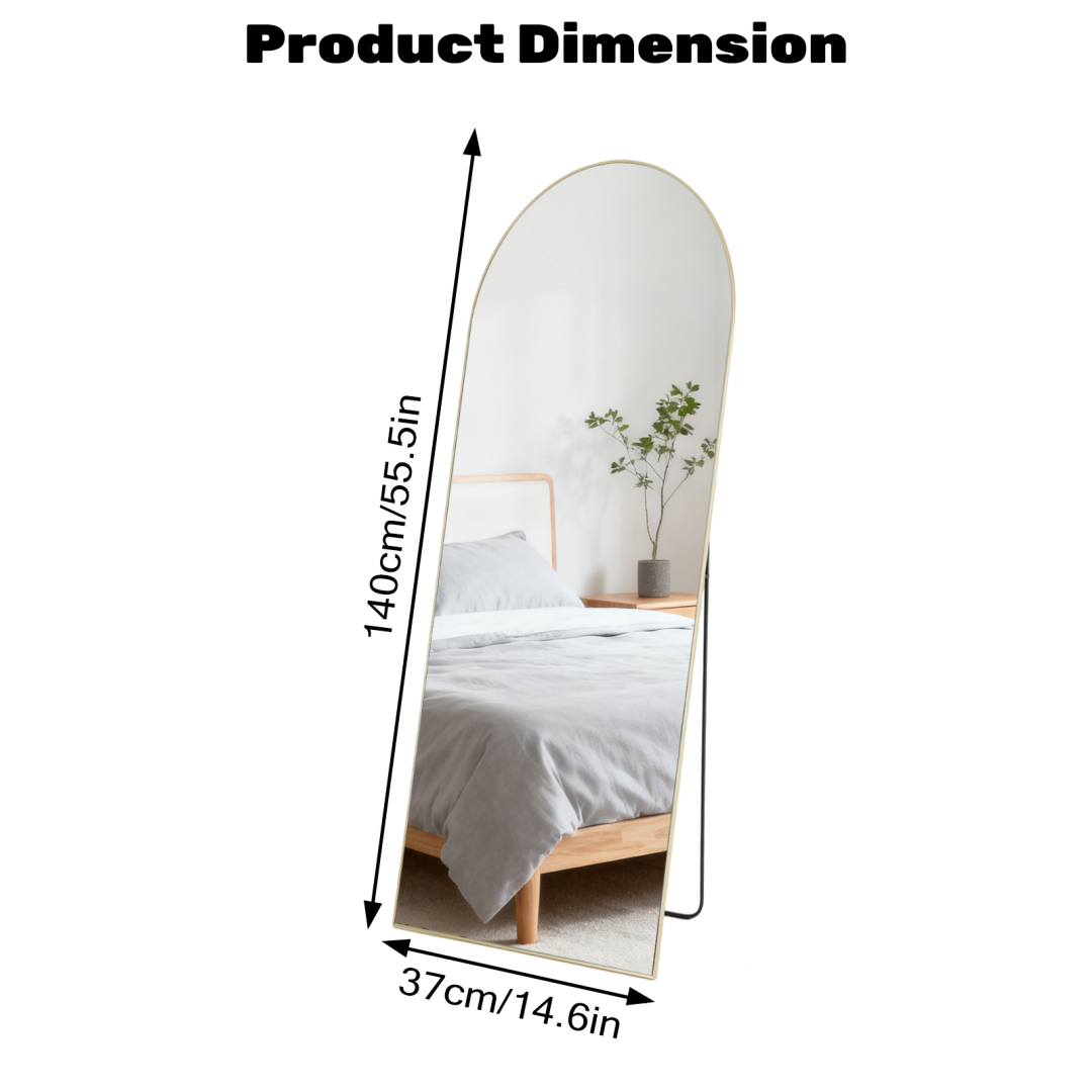 Full Length Arch Mirror, 56 x 15 Inch Gold Aluminum Frame Floor Standing Mirror