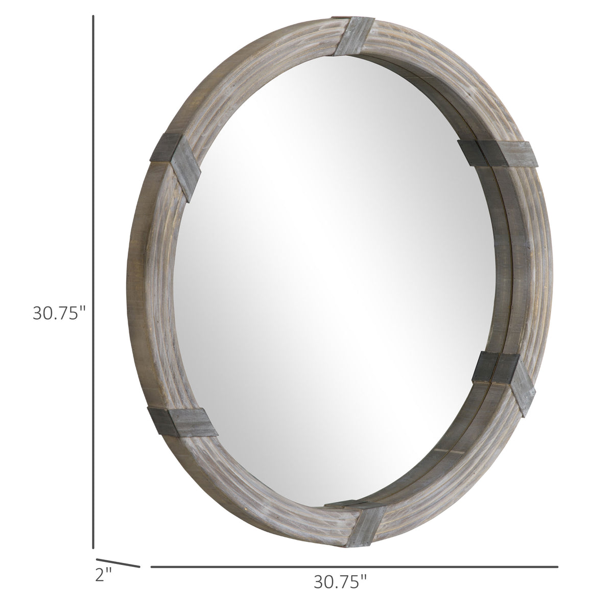 Round Wood Wall Mirror, 30.75" Farmhouse Decorative Mirror for Living Room, Bedroom, Hallway, Natural Wood Finish