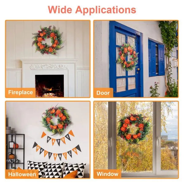 Autumn Wreath With Pumpkins, Berries and Flowers, 17.71" Fall Front Door Wreath for Indoor and Outdoor Decor