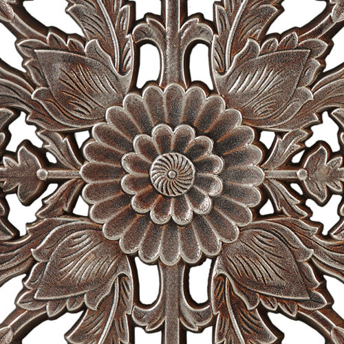 Distressed Carved Wood Wall Decor Set, 2 Piece Bronze Lotus Floral Panels, 15.75" x 31.5"