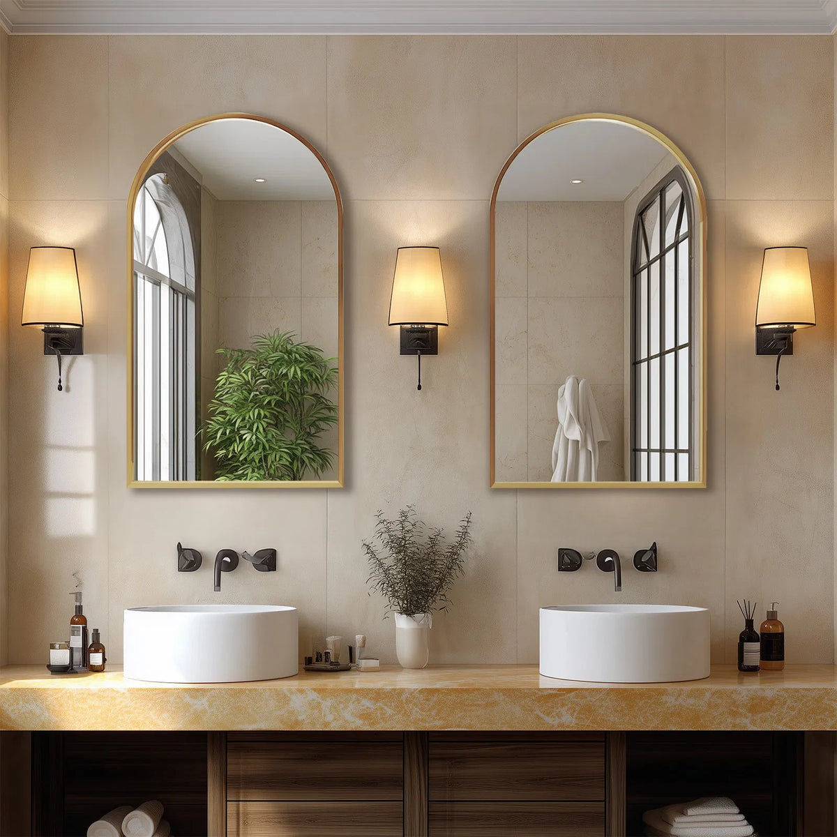 Arched Wall Mirror, Aluminum Alloy Frame Vanity Mirror for Bathroom, Bedroom, Entryway and Living Room, Black or Gold