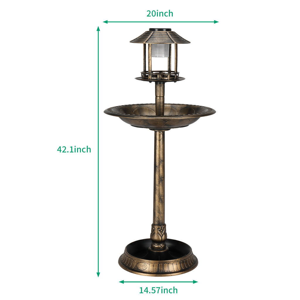 Solar Bird Bath With Light, Bronze Resin Pedestal Birdbath for Garden and Yard, 42" Tall Round Antique Style