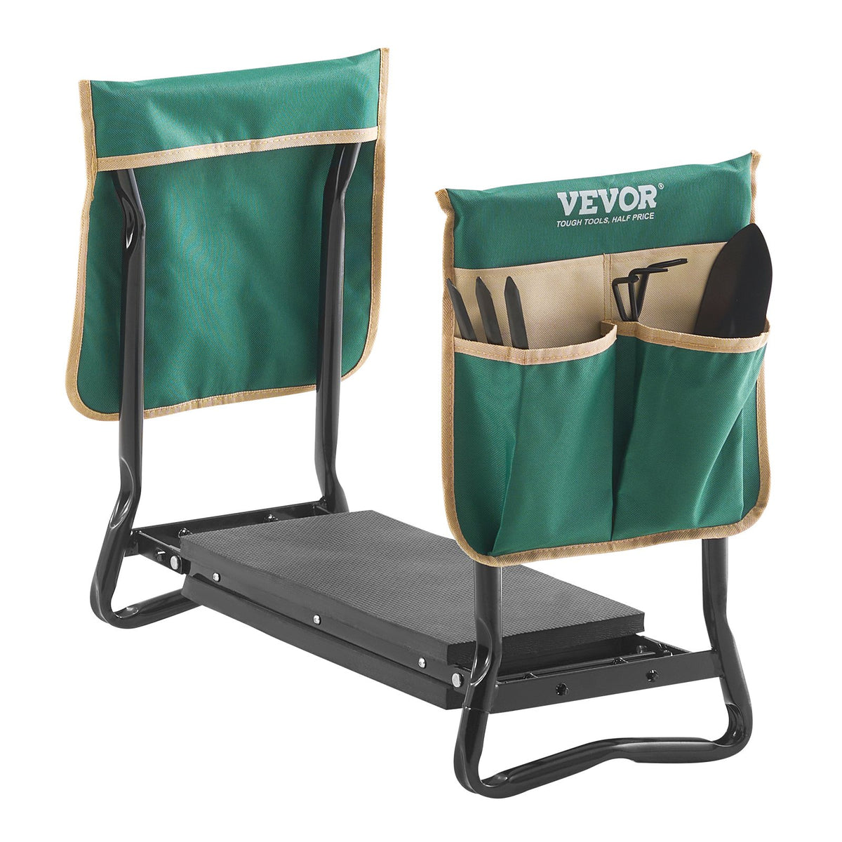 Folding Garden Kneeler and Seat With EVA Pad and Tool Pouches, Heavy Duty Metal Garden Bench Stool