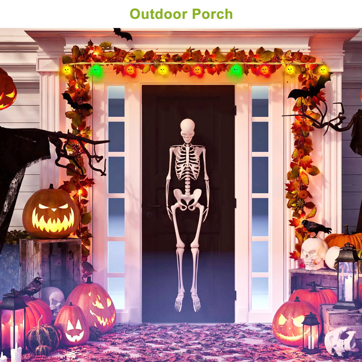 Halloween String Lights Set of 3, 50 LED 24 ft Skeleton, Skull and Spooky Hand Lights, Battery Operated Indoor Outdoor Decor