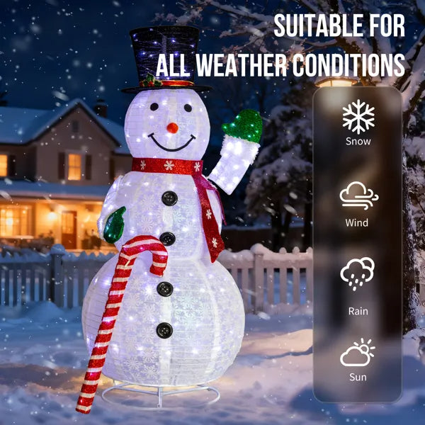 Lighted Snowman Christmas Yard Decoration, 5.7 Ft Pre-Lit Pull Up Snowman With 210 White LEDs, Top Hat, Red Scarf and Candy Cane