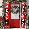 Merry Christmas Porch Sign Set, 2 Red and Black Buffalo Plaid Snowflake Door Banners, 71" x 13" Hanging Yard Decor