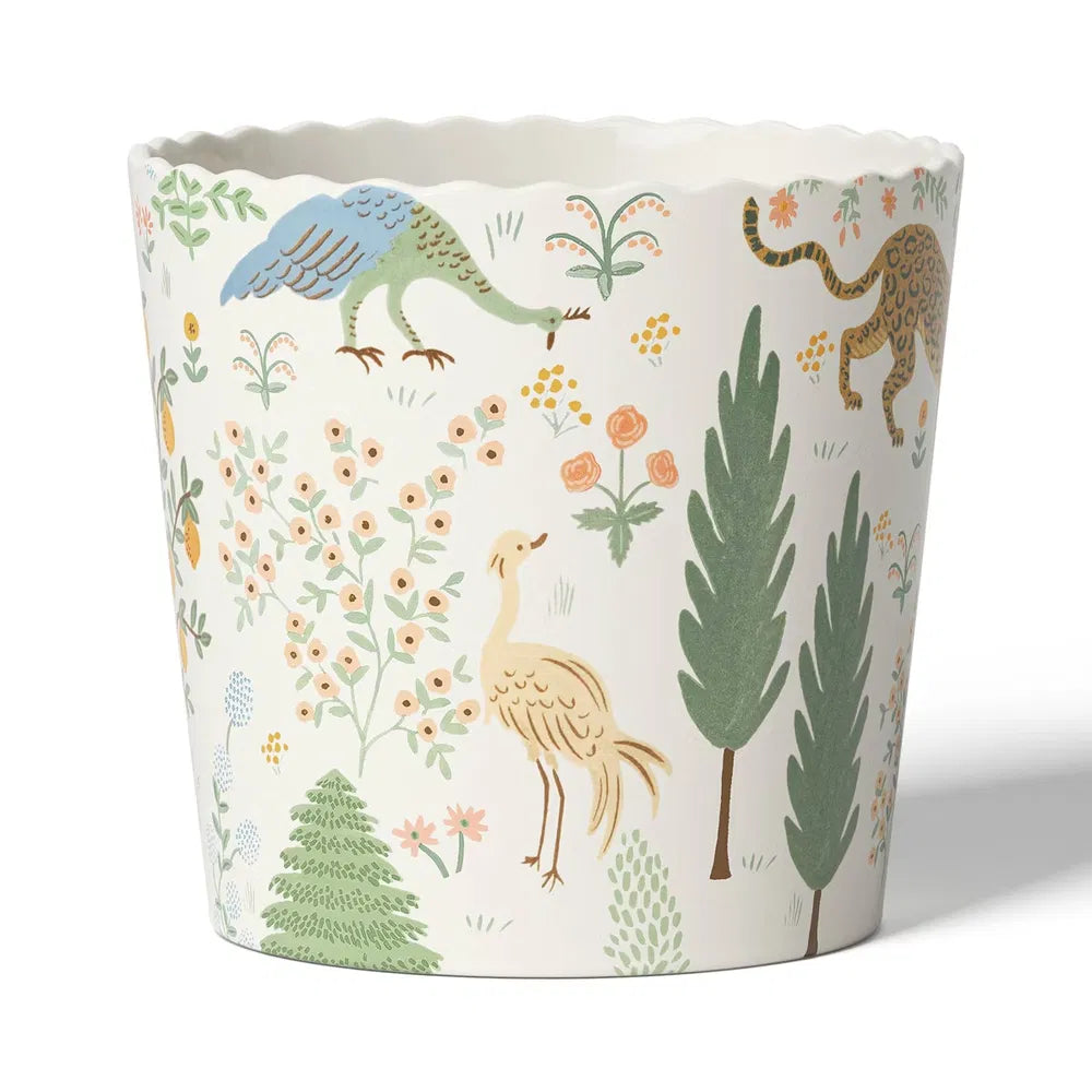 Ceramic Indoor Planter Pot, Glazed Multicolor Floral Design With Scalloped Rim, Round, 6.02" Width