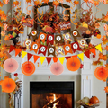Thanksgiving Party Decoration Set, Give Thanks Banner, Paper Fans, Maple Leaf Garlands, Swirl Streamers and Triangle Bunting