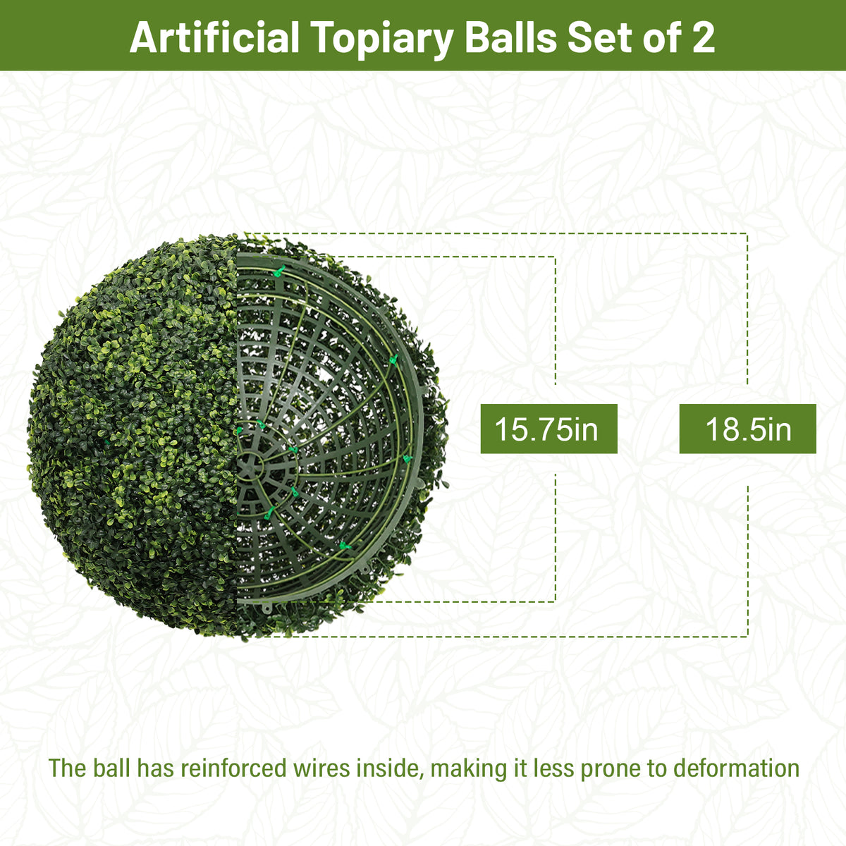 Artificial Topiary Balls 18.5 in Faux Boxwood Spheres, Set of 2, Green Outdoor Porch Patio Planter Decor