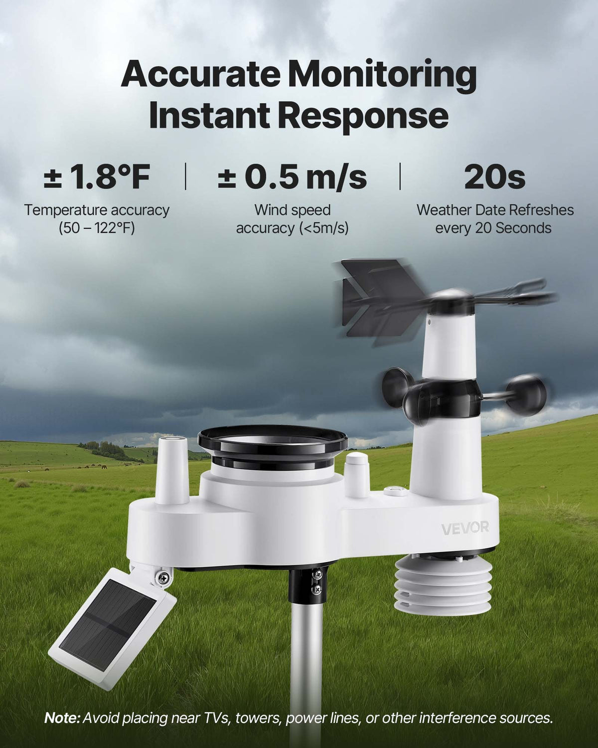 7-in-1 Wireless Weather Station With 7.5 In Color Display and Outdoor Sensor, White
