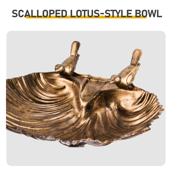 Antique Bronze Bird Bath With Solar Fountain, Resin Pedestal Birdbath With Shell Edge, 50x36x81 cm