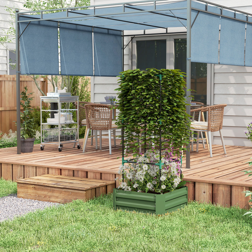 Galvanized Raised Garden Bed With Tomato Cage Trellis, 24" x 24" x 55" Green Metal Planter Box for Climbing Vines