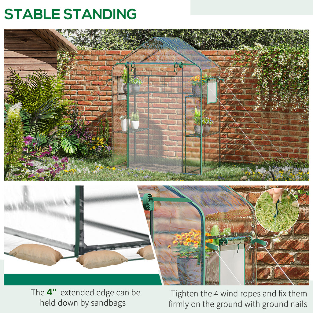 Walk-In Mini Greenhouse, 56" Clear Portable Garden Green House with 6 Shelves, Trellis, Mesh Door and Windows