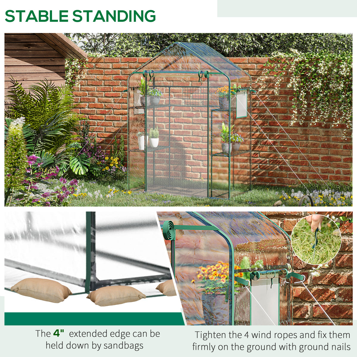 Walk-In Mini Greenhouse, 56" Clear Portable Garden Green House with 6 Shelves, Trellis, Mesh Door and Windows