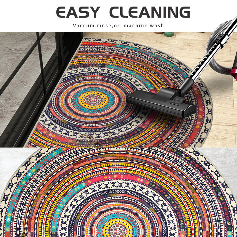 Bohemian Half Round Door Mat, Mandala Semi Circle Non-Slip Entryway Rug in Multicolor, 3 Sizes
