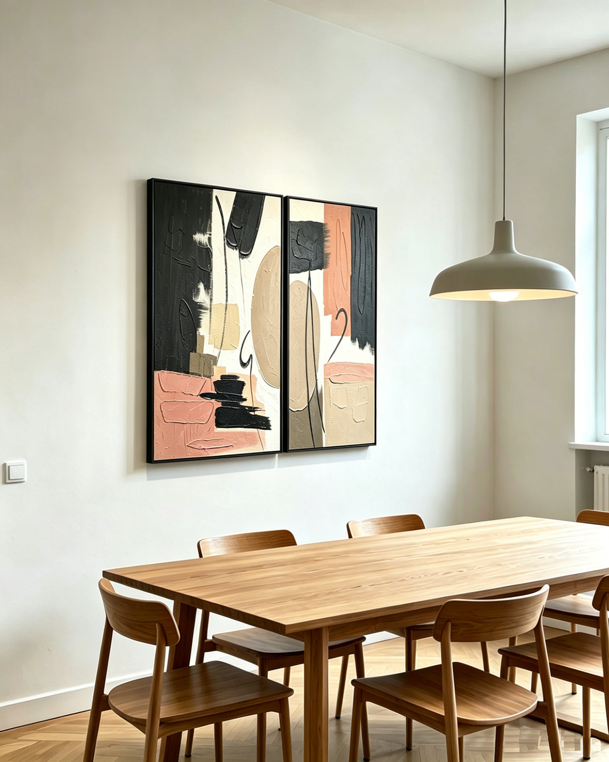 Framed Abstract Canvas Wall Art Set of 2, 25x37 In Black Beige & Terracotta Textured Painting for Living Room and Bedroom